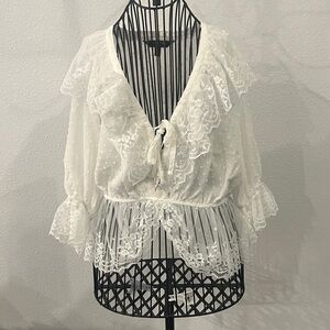 Lipsy White Lace Blouse with Ruffle Details